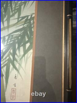 Original Japanese Woodblock Print by Ohara Koson Owl And Bamboo, Crescent Moon