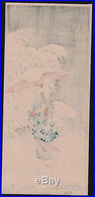 Original Japanese Woodblock Print by TAKAHASHI SHOTEI Beauty in Snow