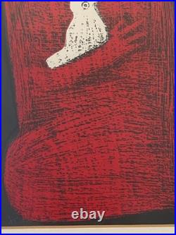 Original Kaoru Kawano Woodblock Art Girl and Bird Japan 1950s Orig. Frame, Mat