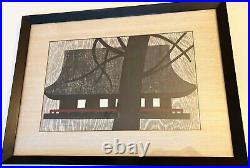 Original Kiyoshi Saito Woodblock Print Castle c. 1960 Framed