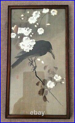 Original Ohara Koson Japanese woodblock print Crow and Cherry Blossom