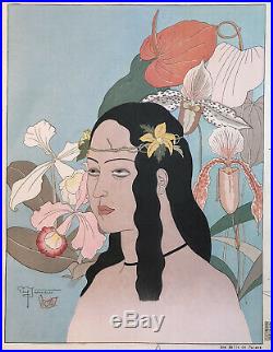 Original Paul Jacoulet Japanese Woodblock Print Une Belle de Palaos Orchid Palau