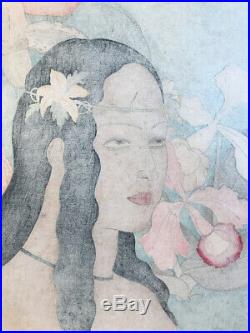 Original Paul Jacoulet Japanese Woodblock Print Une Belle de Palaos Orchid Palau