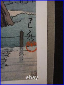 Original Rare Kawase Hasui Woodblock Print Rain in Nara, the Kofuku Pagoda