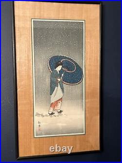 Original Shin Hanga Japanese Woodblock Print Mid Century FIRST SNOW Unknown