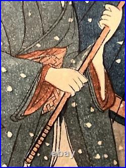 Original Shin Hanga Japanese Woodblock Print Mid Century FIRST SNOW Unknown