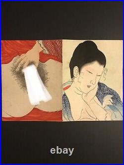 Original Tomioka Eisen Japanese Woodblock Shunga Print A