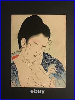 Original Tomioka Eisen Japanese Woodblock Shunga Print A
