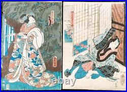 Original Toyokuni III/Kunisada 2 Japanese Woodblock Prints 14x10 Oban