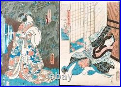 Original Toyokuni III/Kunisada 2 Japanese Woodblock Prints 14x10 Oban