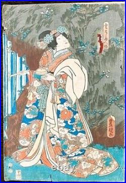 Original Toyokuni III/Kunisada 2 Japanese Woodblock Prints 14x10 Oban