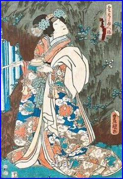 Original Toyokuni III/Kunisada 2 Japanese Woodblock Prints 14x10 Oban