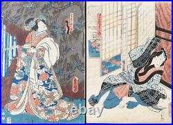 Original Toyokuni III/Kunisada 2 Japanese Woodblock Prints 14x10 Oban