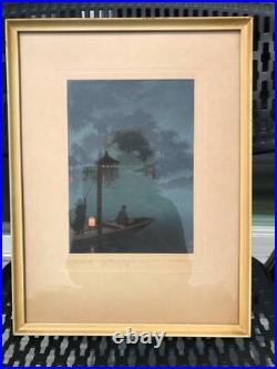 PAIR VNT KOHO SHODA Japanese Woodblock Prints Lake Bilwa & Canal By Moonlight
