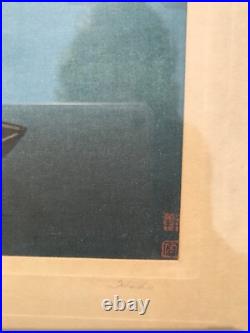PAIR VNT KOHO SHODA Japanese Woodblock Prints Lake Bilwa & Canal By Moonlight
