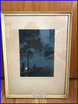 PAIR VNT KOHO SHODA Japanese Woodblock Prints Lake Bilwa & Canal By Moonlight