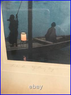 PAIR VNT KOHO SHODA Japanese Woodblock Prints Lake Bilwa & Canal By Moonlight