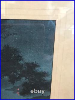 PAIR VNT KOHO SHODA Japanese Woodblock Prints Lake Bilwa & Canal By Moonlight