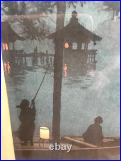 PAIR VNT KOHO SHODA Japanese Woodblock Prints Lake Bilwa & Canal By Moonlight