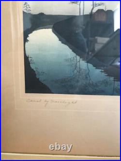 PAIR VNT KOHO SHODA Japanese Woodblock Prints Lake Bilwa & Canal By Moonlight