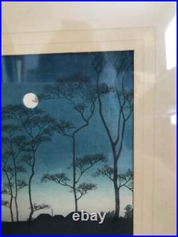 PAIR VNT KOHO SHODA Japanese Woodblock Prints Lake Bilwa & Canal By Moonlight