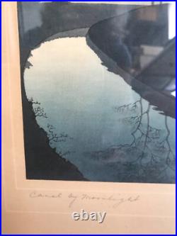 PAIR VNT KOHO SHODA Japanese Woodblock Prints Lake Bilwa & Canal By Moonlight