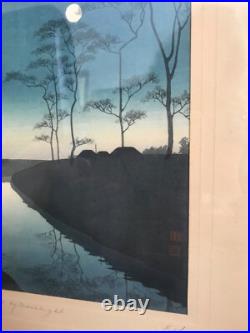 PAIR VNT KOHO SHODA Japanese Woodblock Prints Lake Bilwa & Canal By Moonlight