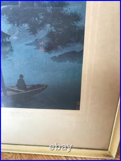 PAIR VNT KOHO SHODA Japanese Woodblock Prints Lake Bilwa & Canal By Moonlight