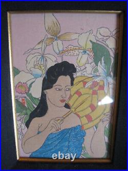 PAUL JACOULET WOMAN With FAN & ORCHIDS ORIGINAL WOODBLOCK PRINT