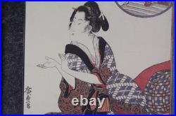 Pair of 19thC Japanese Ukiyo-e Woodblock Prints Eizan & Eisen Interior Scene