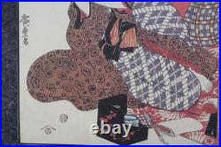 Pair of 19thC Japanese Ukiyo-e Woodblock Prints Eizan & Eisen Interior Scene