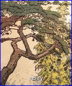 Pair of Toshi Yoshida woodblock prints. Pine Tree, and Bamboo, (Friendly Garden)