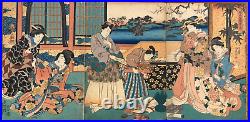 Rare Antique 3 qty Japanese Woodblock Prints Toyokuni c. 1848 1851 Triptych