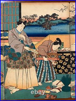 Rare Antique 3 qty Japanese Woodblock Prints Toyokuni c. 1848 1851 Triptych
