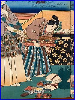 Rare Antique 3 qty Japanese Woodblock Prints Toyokuni c. 1848 1851 Triptych