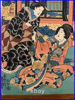 Rare Antique 3 qty Japanese Woodblock Prints Toyokuni c. 1848 1851 Triptych