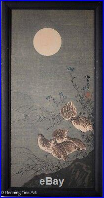 Rare Aoki Seiko Japanese Woodblock, Birds in the Moonlight, Signed & Nice