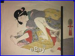 Rare! Japanese beautiful woodblock print ukiyo-e shunga 12 print