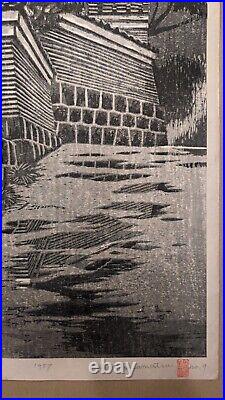 Rare Shiro Kasamatsu Self Published Sosaku Hanga Woodblock, Rainy Season 1957