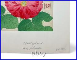 Rare Shodo Kawarazaki Japanese Woodblock Print Hollyhock Original Vintage