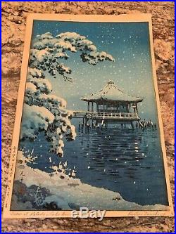 Rare Tsuchiya Koitsu Original Wood Block Print Snow at Katada, Lake Biwa