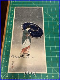 Rare Vintage Japanese Woodblock Print First Snow (Hatsu yuki) Shin-hanga 1930s