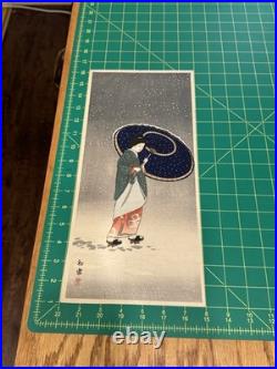 Rare Vintage Japanese Woodblock Print First Snow (Hatsu yuki) Shin-hanga 1930s