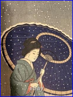 Rare Vintage Japanese Woodblock Print First Snow (Hatsu yuki) Shin-hanga 1930s