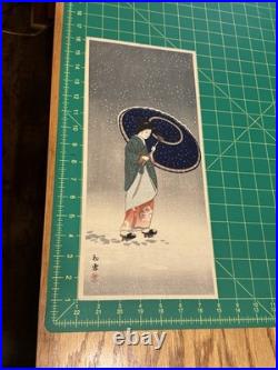 Rare Vintage Japanese Woodblock Print First Snow (Hatsu yuki) Shin-hanga 1930s