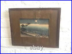 Rare Woodblock Print By Arai Yoshimune Japanese Asian Fishing By Moonlight