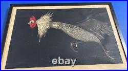 Running Rooster by Kaoru Kawano signed vintage Japanese Woodblock Print