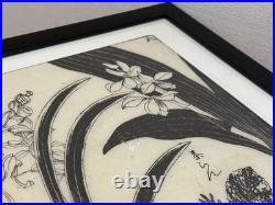 Ryotaro Uchiyama Japanese Woodblock Print Orchid Edo Authentic 1829