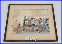 SANZO WADA A STORY TELLER JAPANESE WOODBLOCK (Printed 1950 by Kyoto-Hanga-In)
