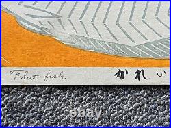 SHIRO KASAMATSU Flat Fish Woodblock Print 87/100 1957 Signed Seal Vintage